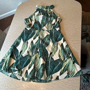 Droimp green tropical leaves halter dress. New without tags- size Large